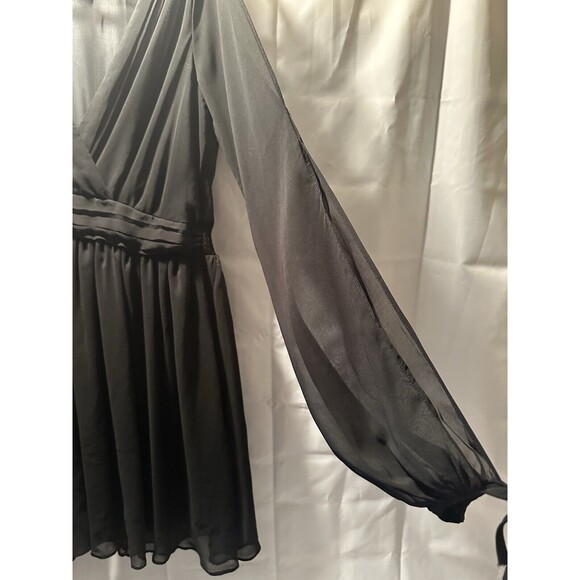 Double Zero Black Chiffon Dress Cold Shoulder Elastic Waist Sheer Back Size M - Picture 8 of 10